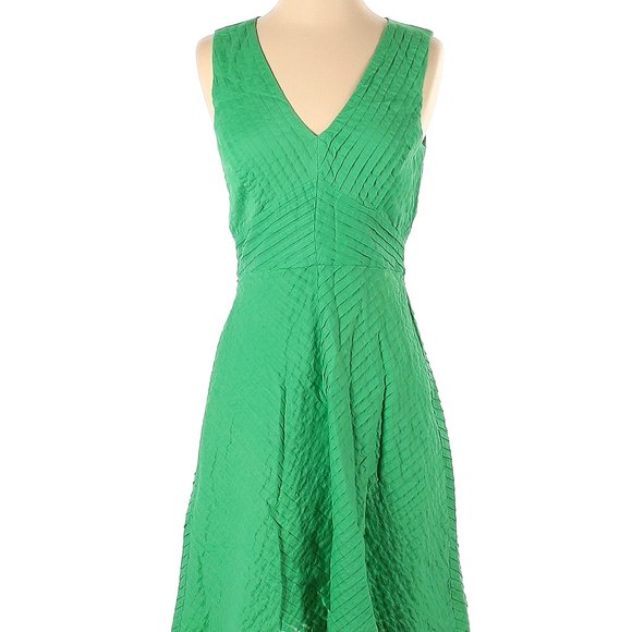 Green Party Dress with Ruched Details- 100% Cotton - Picture 2 of 3